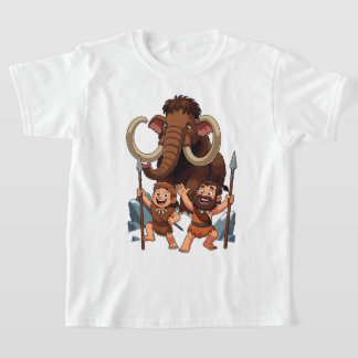 Caveman Dad and Son Mammoth Hunt Tシャツ