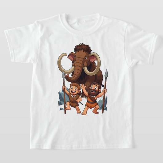 Caveman Dad and Son Mammoth Hunt Tシャツ (レイダウン)