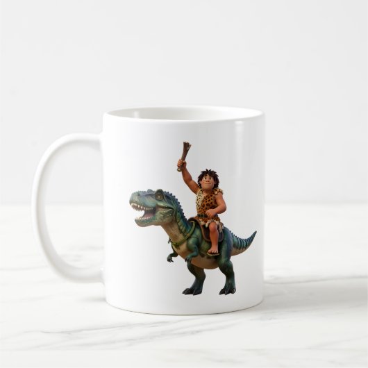 Caveman Riding Dinosaur Cartoon Image コーヒーマグカップ (左)