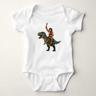 Caveman Riding Dinosaur Cartoon Image ベビーボディスーツ