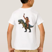 Caveman Riding Dinosaur Cartoon Image Tシャツ (裏面)