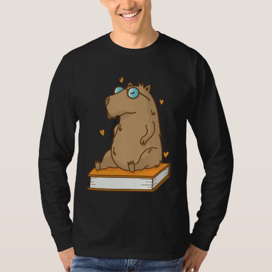 Caviidae Guinea Pig loves reading Books Tシャツ (正面)
