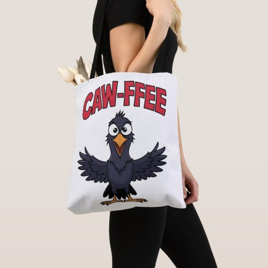 CAW-FFEE Funny Crow Coffee Lover  トートバッグ (クローズアップ)