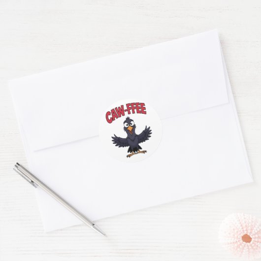 CAW-FFEE Funny Crow Coffee Lover  ラウンドシール (封筒)