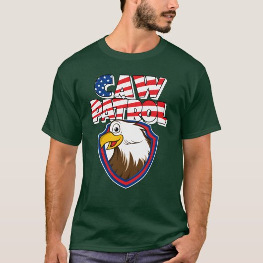 Caw Patrol Bald Eagle American Red White Blue Flag Tシャツ (正面)