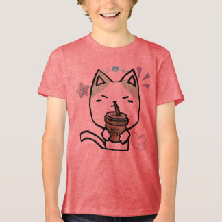 Cawaii Funny cat with coffee Cute Cat anime style トライブレンドＴシャツ