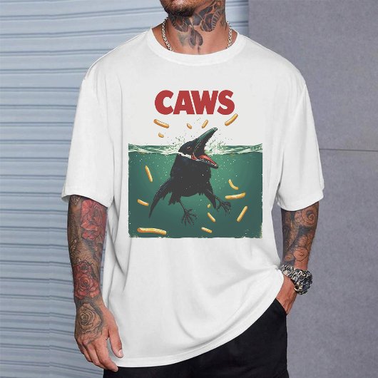 "CAWS" カワイイカラスジョーズポスターパロディ Tシャツ