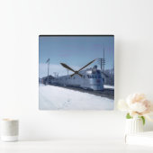 CB&Q "パイオニア・ゼファー" #9900_Trains スクエア壁時計 (ホーム)