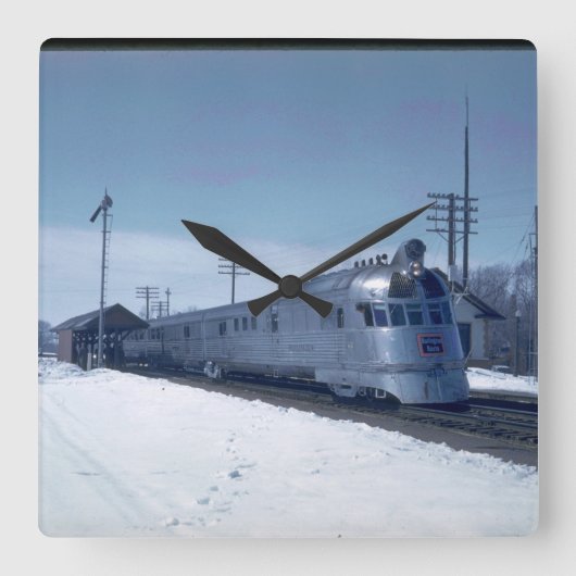 CB&Q "パイオニア・ゼファー" #9900_Trains スクエア壁時計 (正面)
