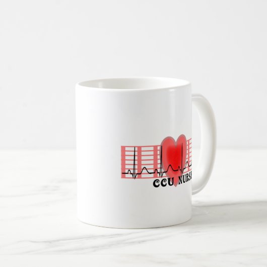 CCUのナースのギフトのEkgの紙およびハートは設計します コーヒーマグカップ (正面右)