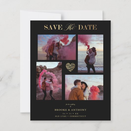 Ceap Black Collageの金ゴールド結婚ハート4枚 (正面)