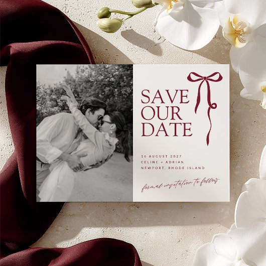 CECILIA Burgundy Save the Date with Photo セーブザデート