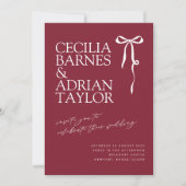 CECILIA Burgundy Wedding Invitation with Bow 招待状 (正面)