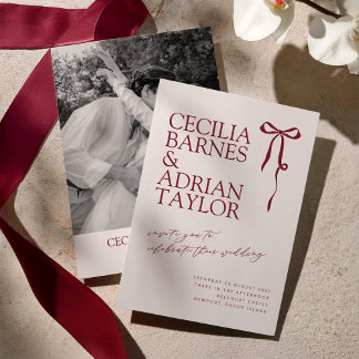 CECILIA Burgundy Wedding Invitation with Bow 招待状