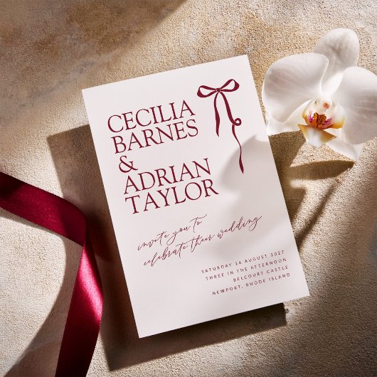 CECILIA Burgundy Wedding Invitation with Bow 招待状