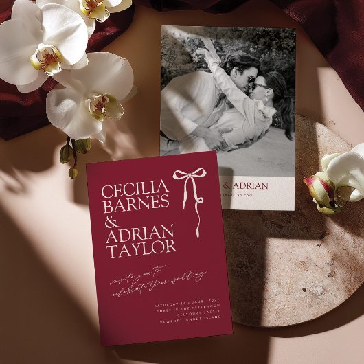 CECILIA Burgundy Wedding Invitation with Bow 招待状
