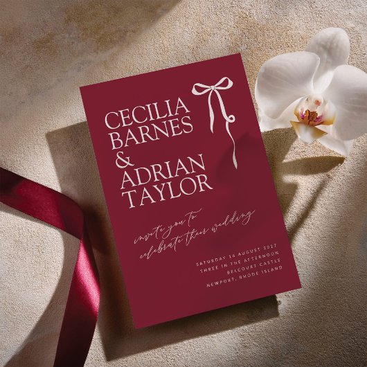 CECILIA Burgundy Wedding Invitation with Bow 招待状