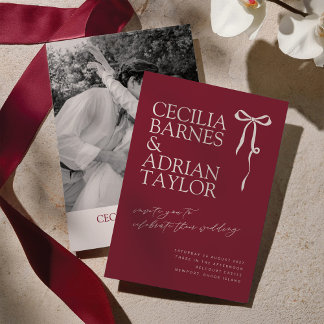 CECILIA Burgundy Wedding Invitation with Bow 招待状