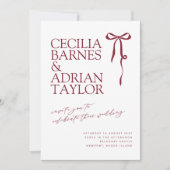 CECILIA Burgundy Wedding Invitation with Bow 招待状 (正面)