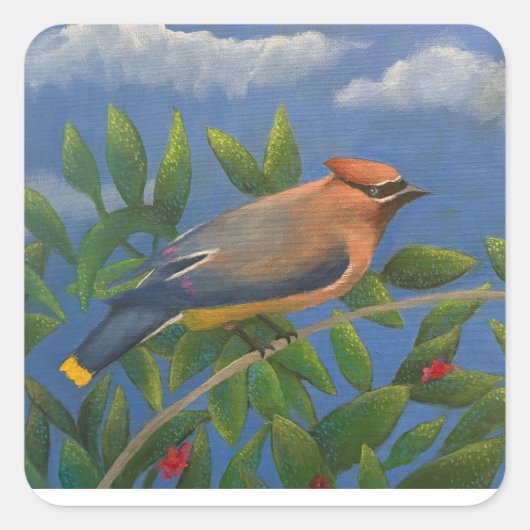 Cedar Waxwing スクエアシール (正面)