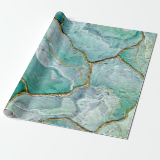 Celadon Green, Jade, Mint Kintsugi Geode ラッピングペーパー