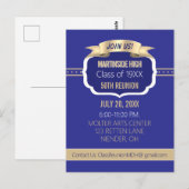 Celebrate! Blue 50th Class Reunion Invite ポストカード (正面/裏面)
