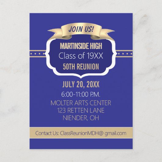 Celebrate! Blue 50th Class Reunion Invite ポストカード (正面)