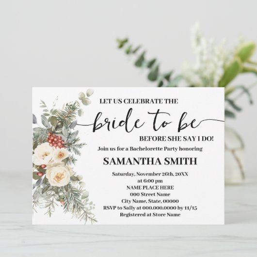 Celebrate Bride to be Winter Bachelorette 招待状 (スタンド正面)