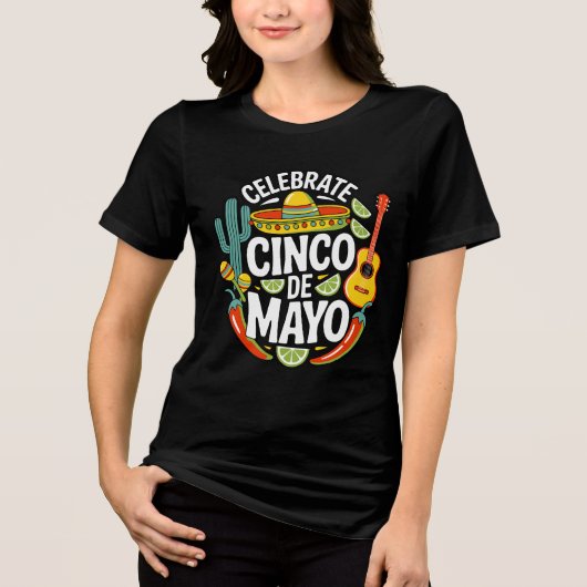 Celebrate Cinco De Mayo Retro Fiesta T-Shirt トライブレンドＴシャツ (正面)