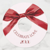 Celebrate Love Elegant Bow Valentines Day Party ワイングラスタグ (正面)