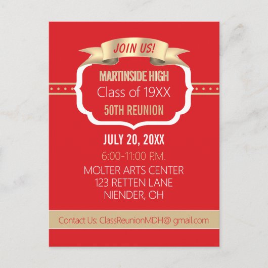 Celebrate! Red 50th Class Reunion Invite ポストカード (正面)