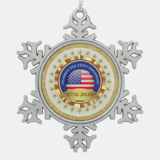 Celebrate USA 250th Anniversary – 1776-2026  スノーフレークピューターオーナメント