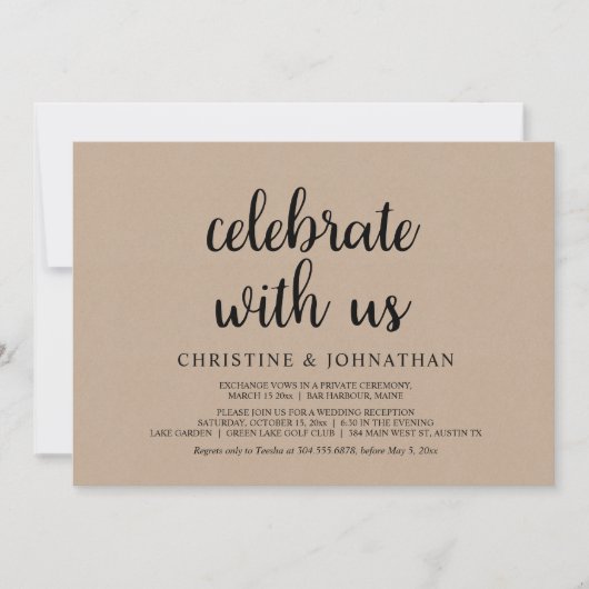 Celebrate with us, Intimate Wedding Escape Party 招待状 (正面)