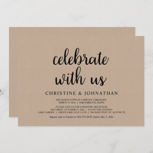 Celebrate with us, Intimate Wedding Escape Party 招待状 (正面/裏面)