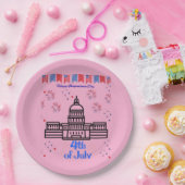 Celebrating 4th of July light pink ペーパープレート (パーティー)