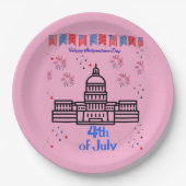 Celebrating 4th of July light pink ペーパープレート (正面)