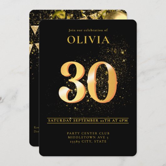 Celebrating in Glam 30th Birthday 招待状 (正面/裏面)