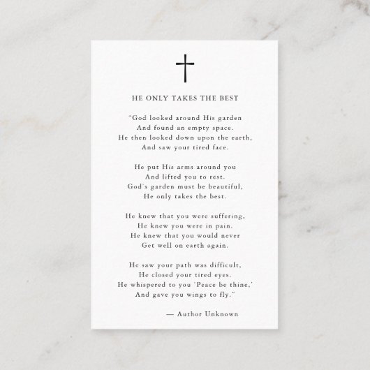 Celebrating Life Funeral Memorial Prayer Card 名刺 (裏面)