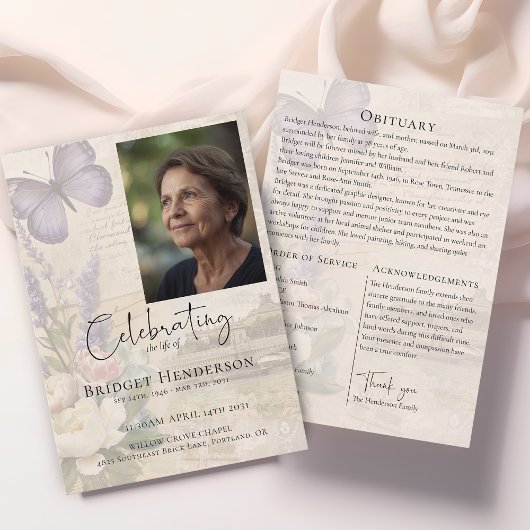 Celebrating Life Lavander Butterfly Photo Funeral プログラム