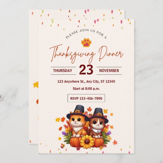 CELEBRATING THANKSGIVING WITH ADORABLE KITTENS 招待状 (正面/裏面)