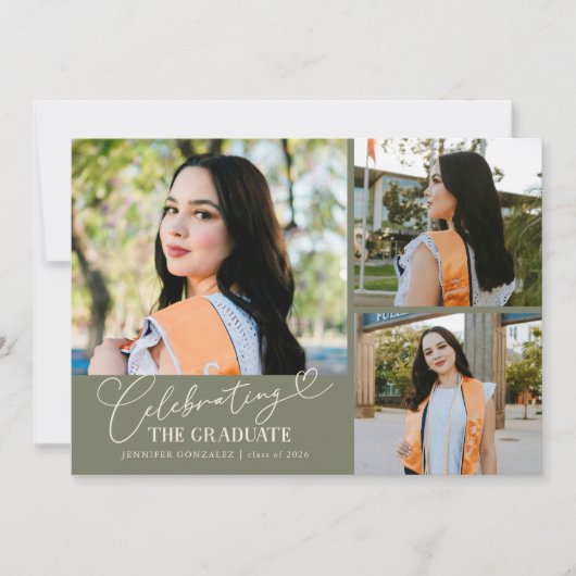 Celebrating the Graduate Sage Green Multi Photo 案内状 (正面)