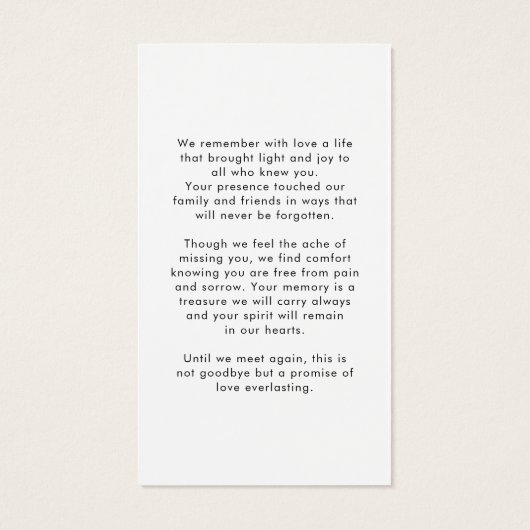 Celebrating the Life of Memorial Photo Cards (裏面)