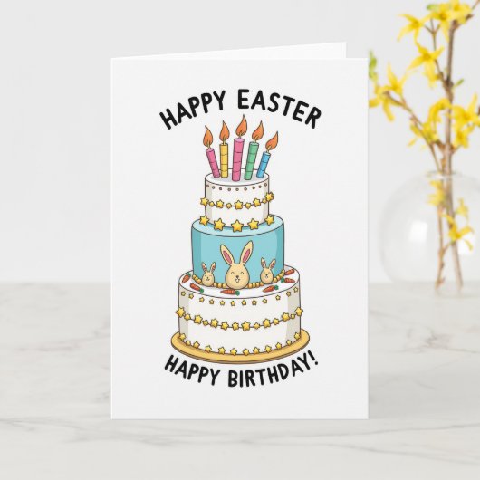 Celebration Cake Happy Easter Card カード (黄色い花)