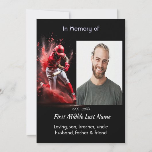 Celebration Life Service Baseball Softball Player 招待状 (正面)