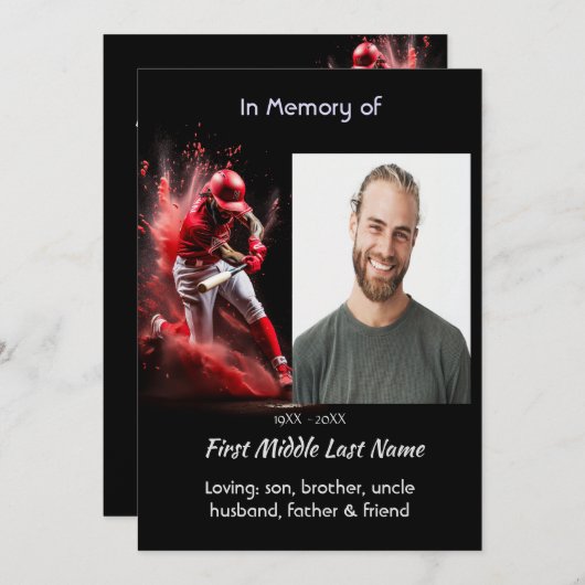 Celebration Life Service Baseball Softball Player 招待状 (正面/裏面)