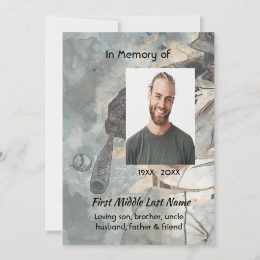 Celebration Life Service Memorial Baseball Player 招待状 (正面)