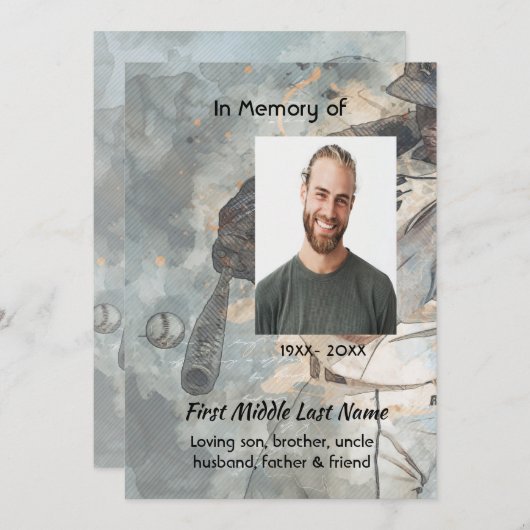 Celebration Life Service Memorial Baseball Player 招待状 (正面/裏面)