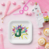 Celebration Monogram Letter J with Balloons ペーパープレート (パーティー)
