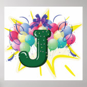 Celebration Monogram Letter J with Balloons ポスター (正面)
