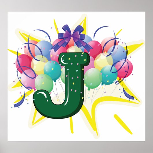 Celebration Monogram Letter J with Balloons ポスター (正面)